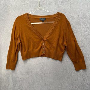 ModCloth Cardigan Womens 2X Cropped Button Up Sweater in Butterscotch Brown
